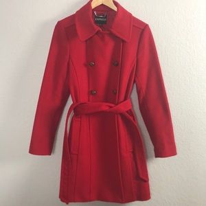 Express red wool pea coat